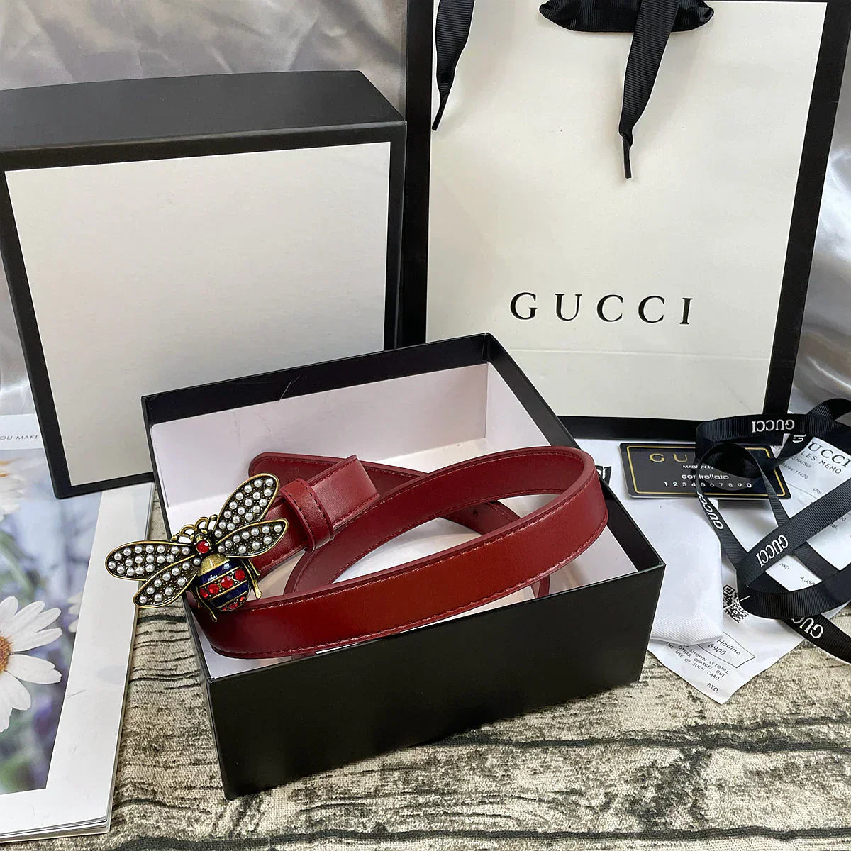 2025 belt 4 Colors bee lychee pattern double-sided belt