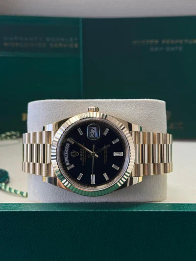 Gold President Datejust 40mm Black Diamond Rectangular Dial - 228238 - New Watch for 2025