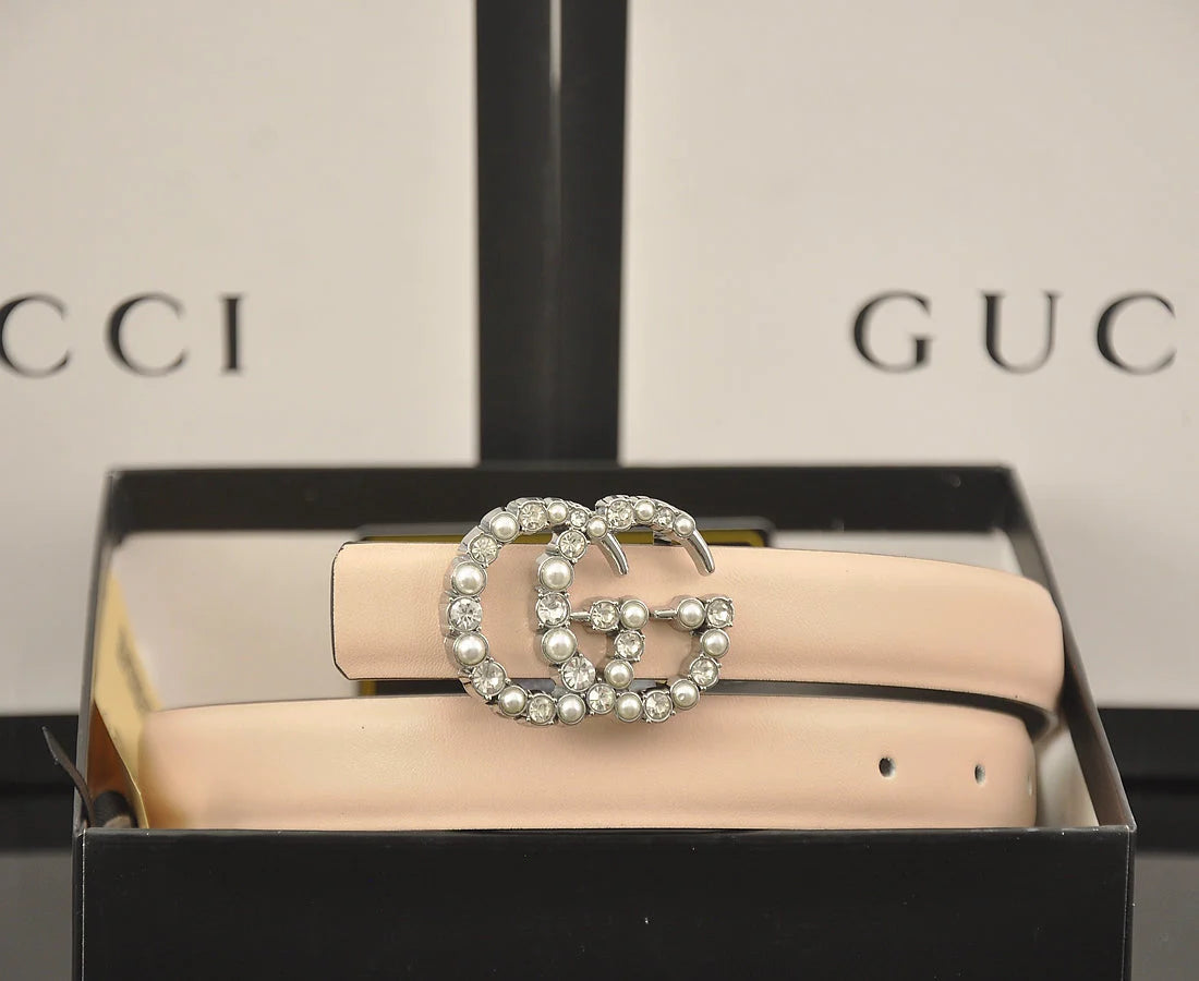 2025 6 Colors fashion double C pearl rhinestone belt