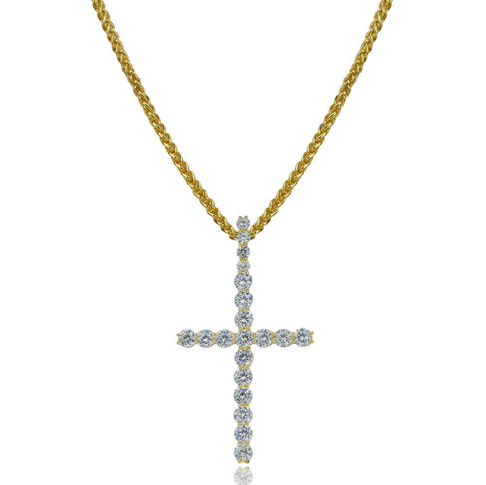 2025 Micro Paved Zircon Hip Hop Anka Key Cross Hip Hop Pendant Necklace