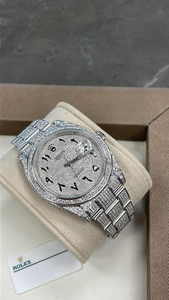 44mm Datejust watch, fully set with diamonds, 2015 model, quartz watch, water resistant to 20 meters.