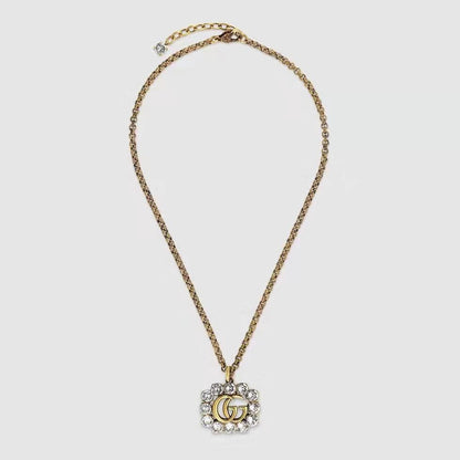 2025 Retro Distressed Crystal Necklace with Diamonds Necklace