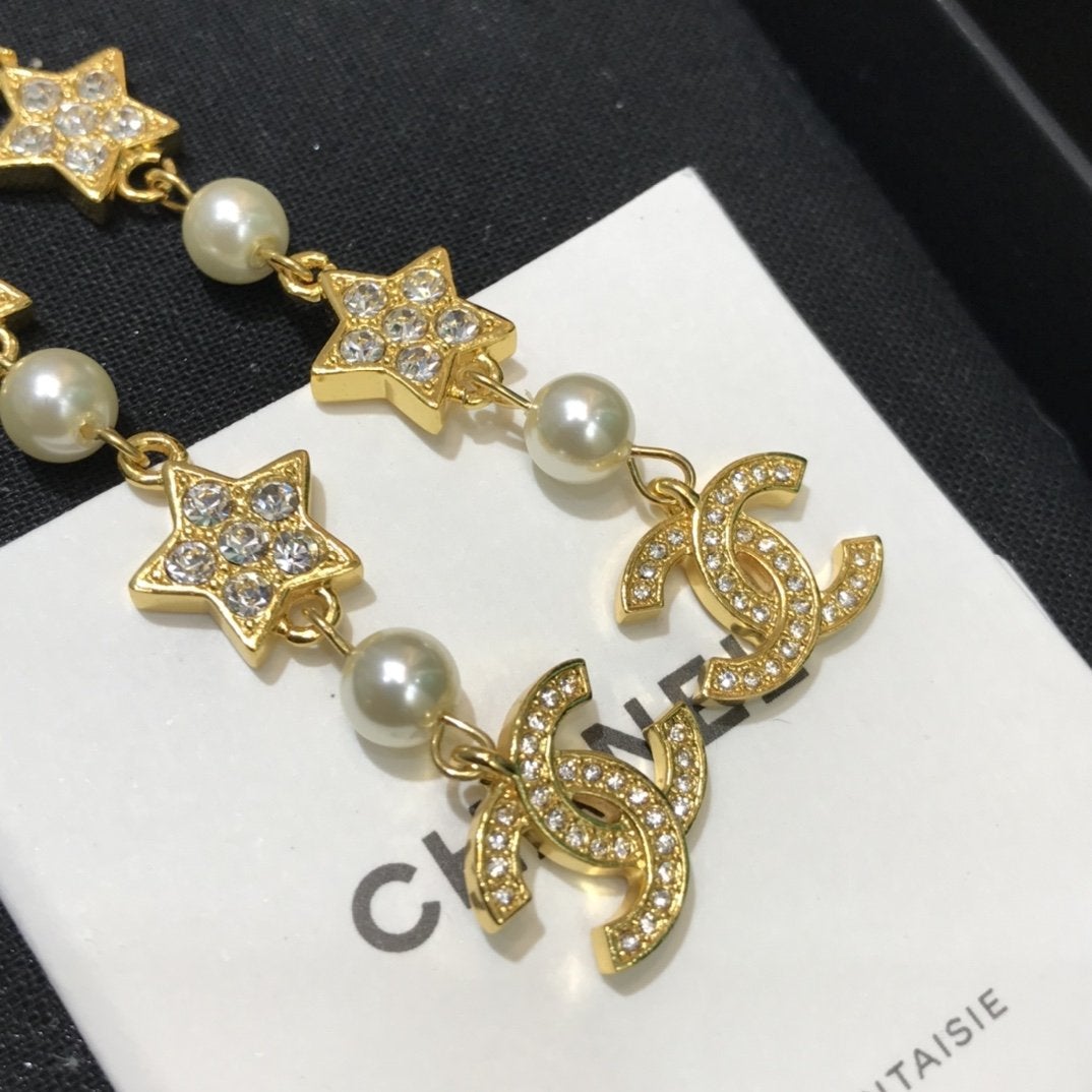 2025 Luxury Pearl Rhinestone Star Pendant Earrings