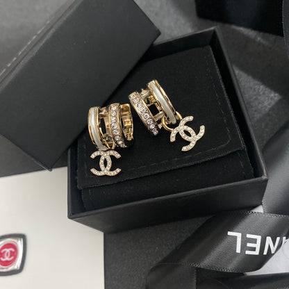 2025 luxury double inlaid rhinestone pendant earrings