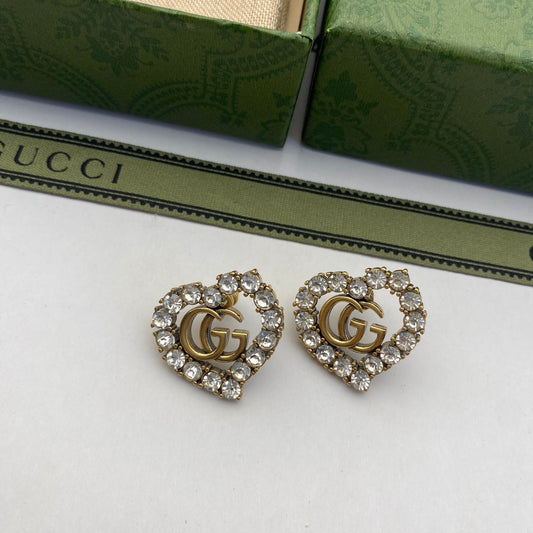 2025 Fashion double heart-shaped rhinestone earrings