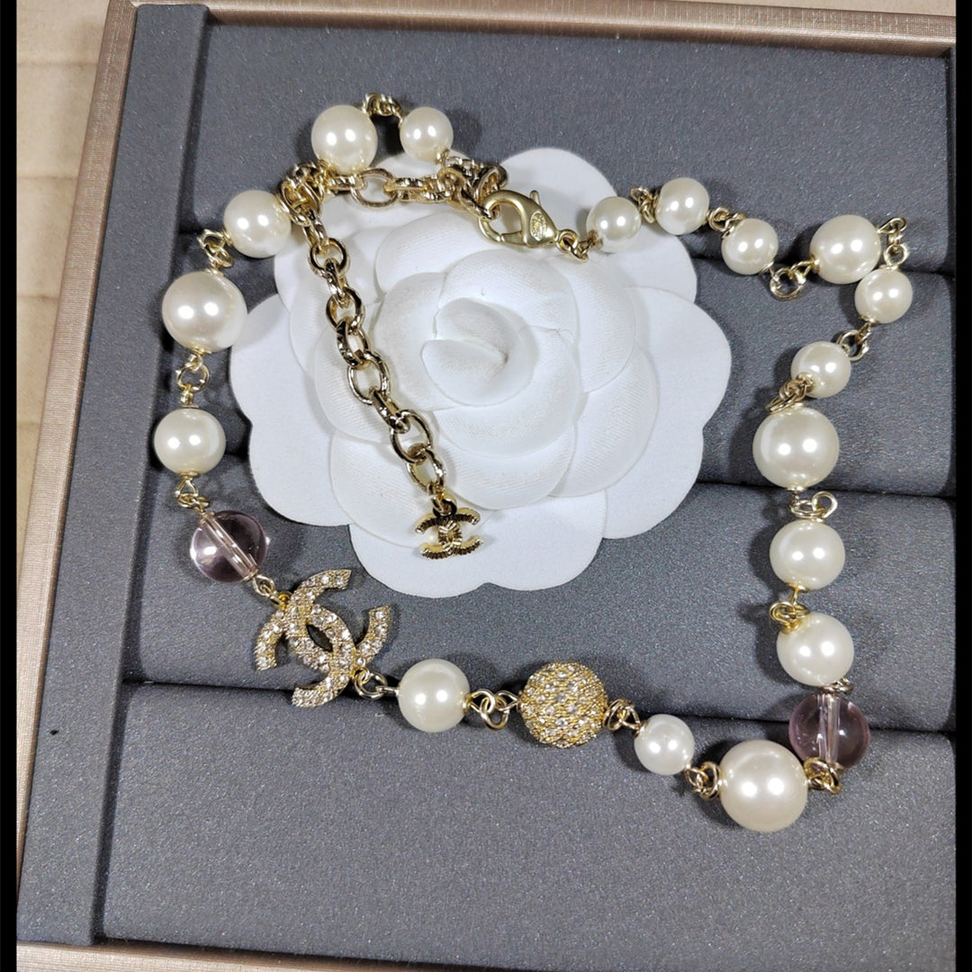 2025 Double Rhinestone Pearl Clavicle Necklace