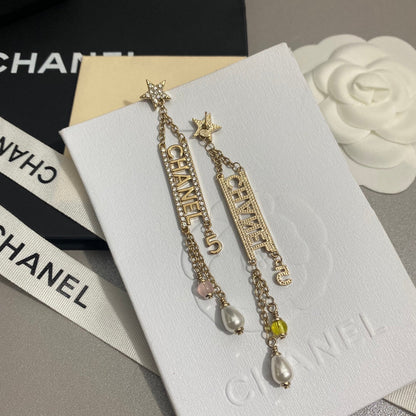 2025 Fashion five-pointed star rhinestone tassel earrings