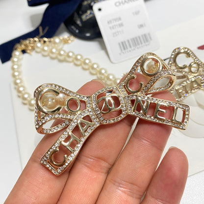 2025 Fashion CC pearl bow necklace