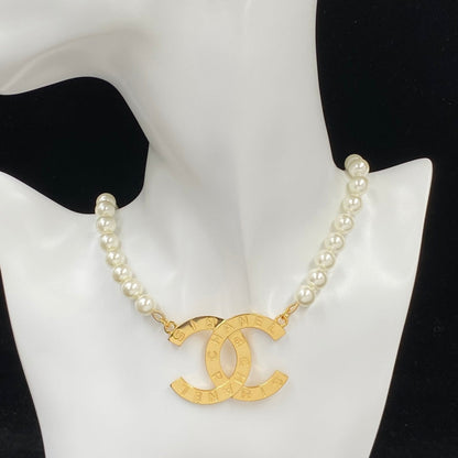 2025 Classic CC Button Pearl Charm Necklace
