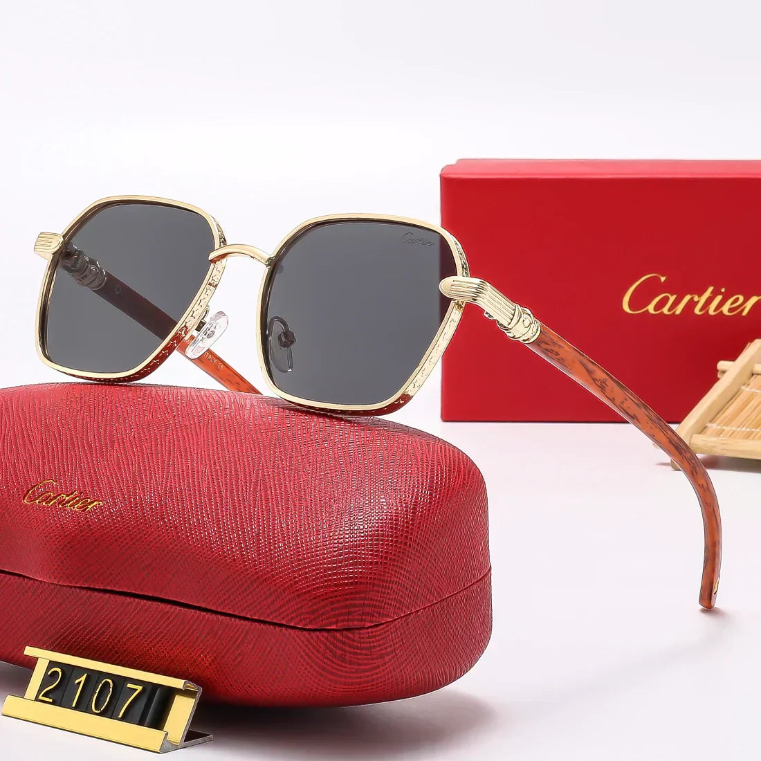 2025 Square Fashion Wooden Frame Sunglasses 2107