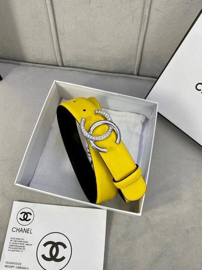 2025 Cowhide leather diamond-encrusted steel buckle belt 3cm wide