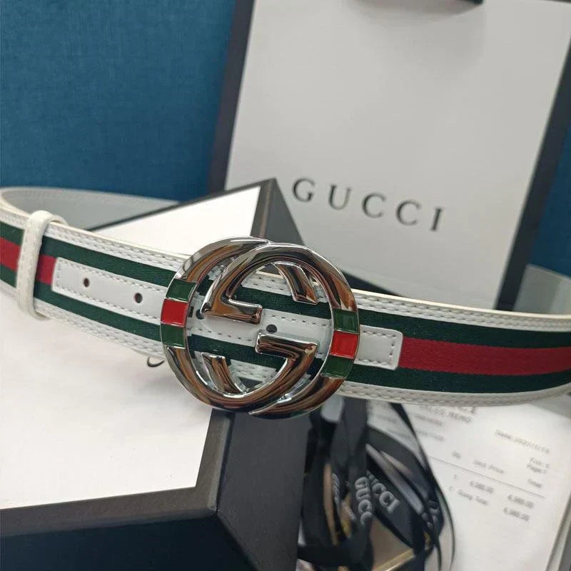 2025 3 Colors Double G Stripe Leather Belt