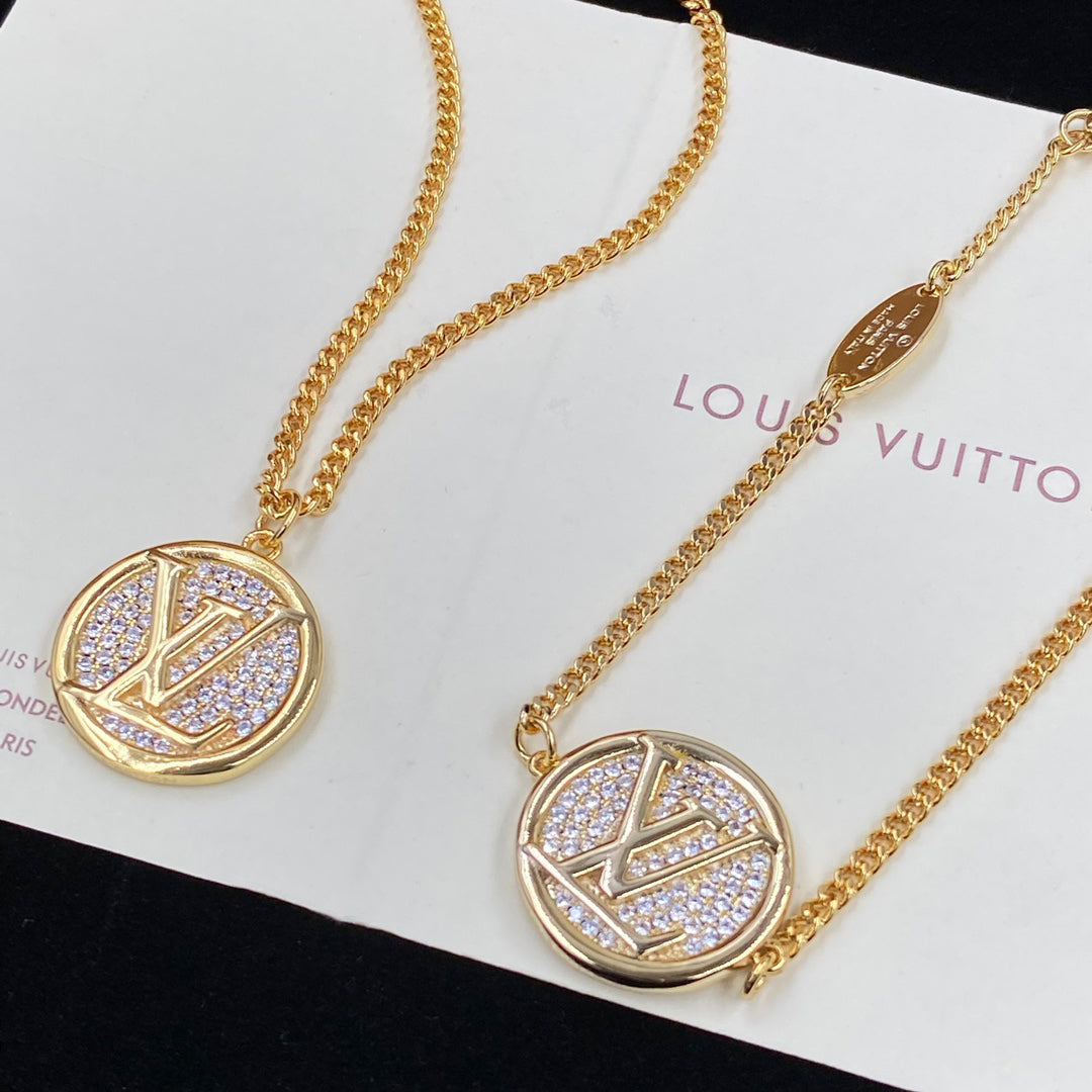2025 Round Diamond Pendant Bracelet Necklace Set