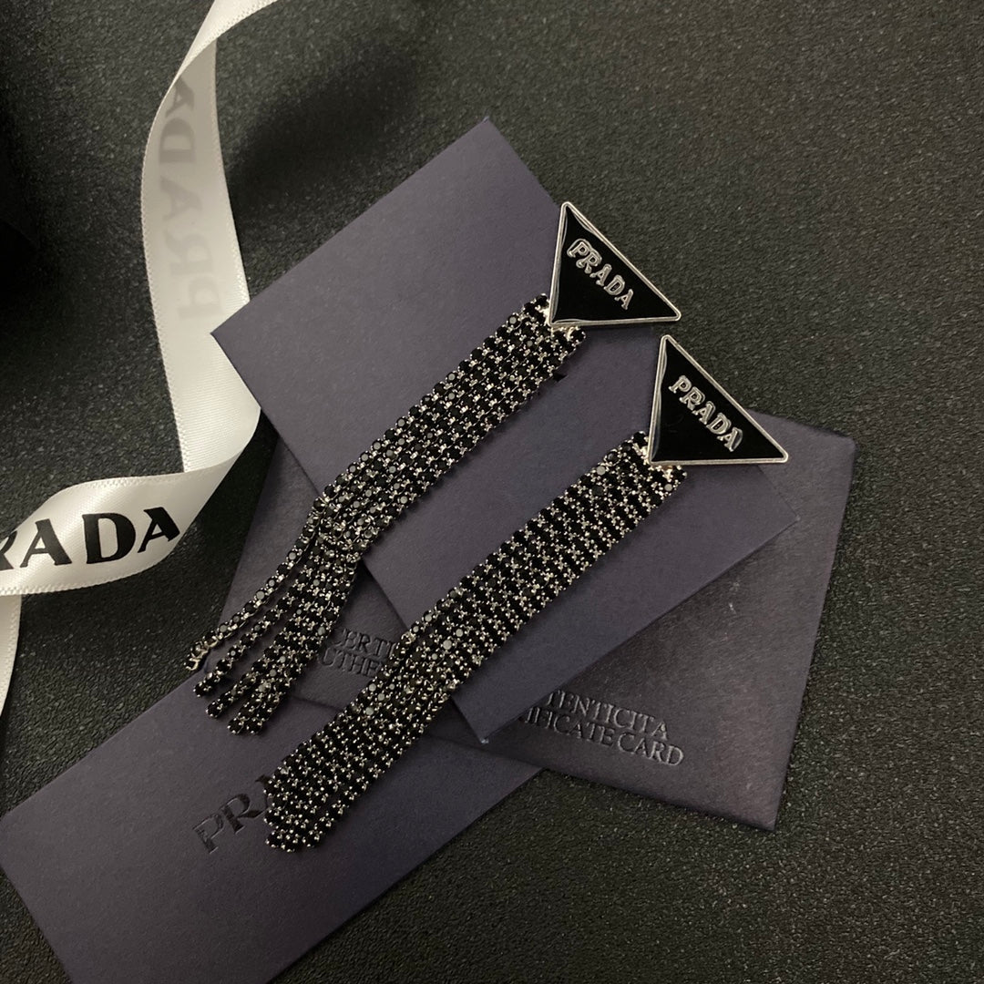 2025 Black Fringe Diamond Earrings