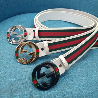 2025 3 Colors Double G Stripe Leather Belt