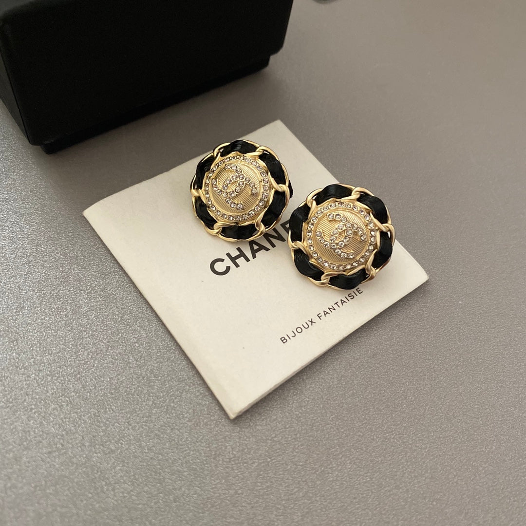 2025 Black Gold Leather Earrings