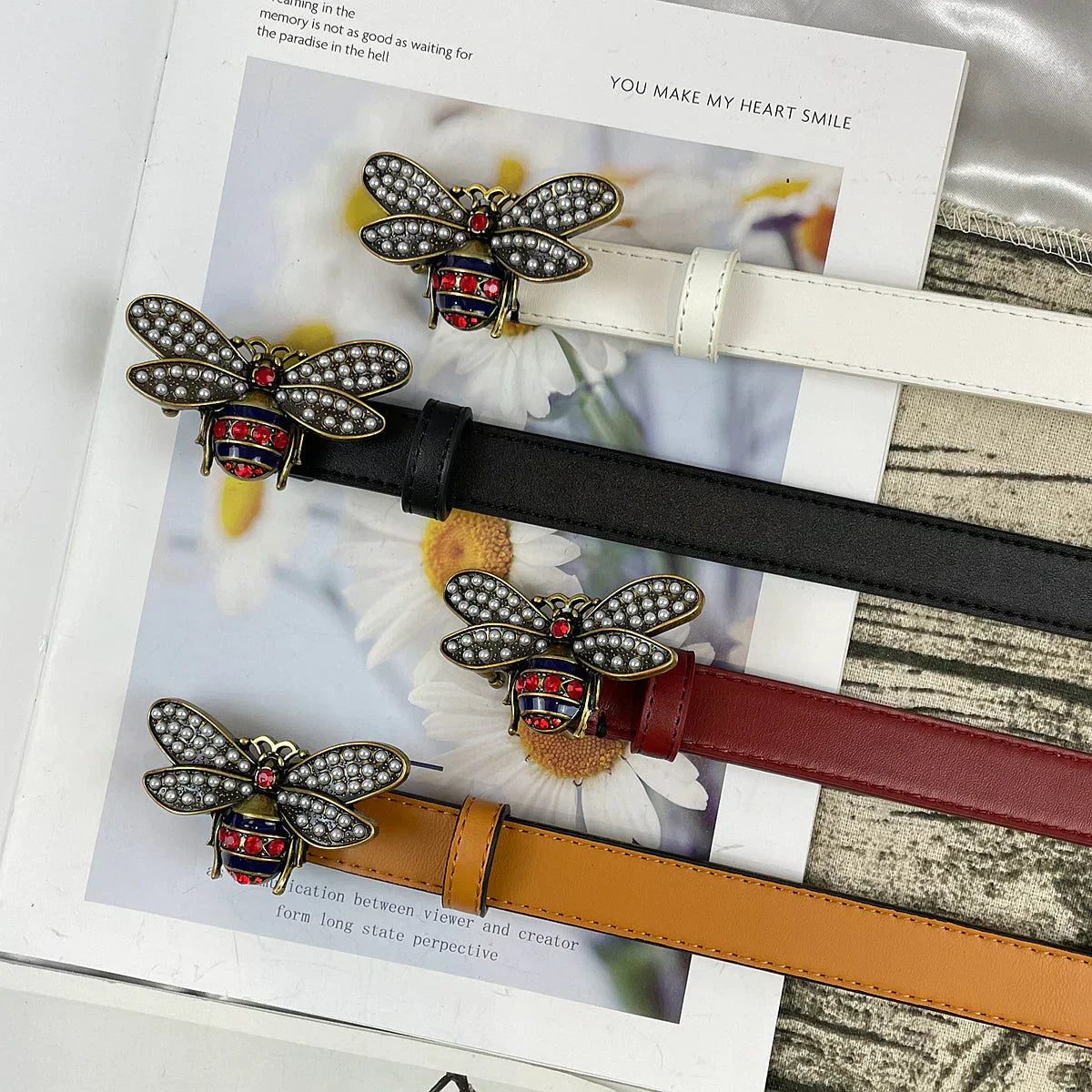 2025 belt 4 Colors  bee lychee pattern double-sided belt