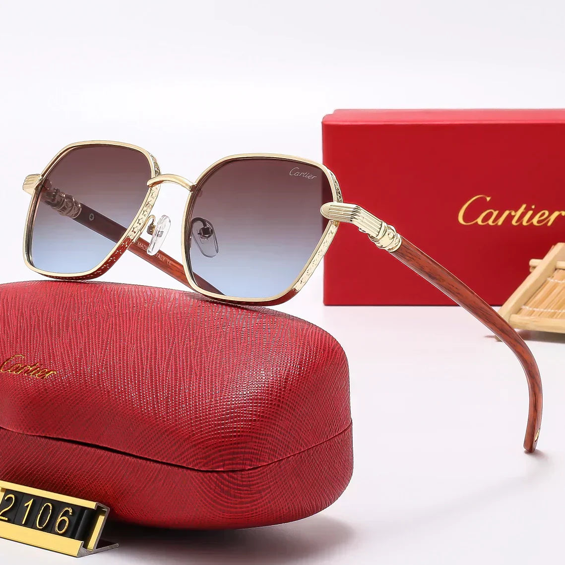 2025 Square Fashion Wooden Frame Sunglasses 2107