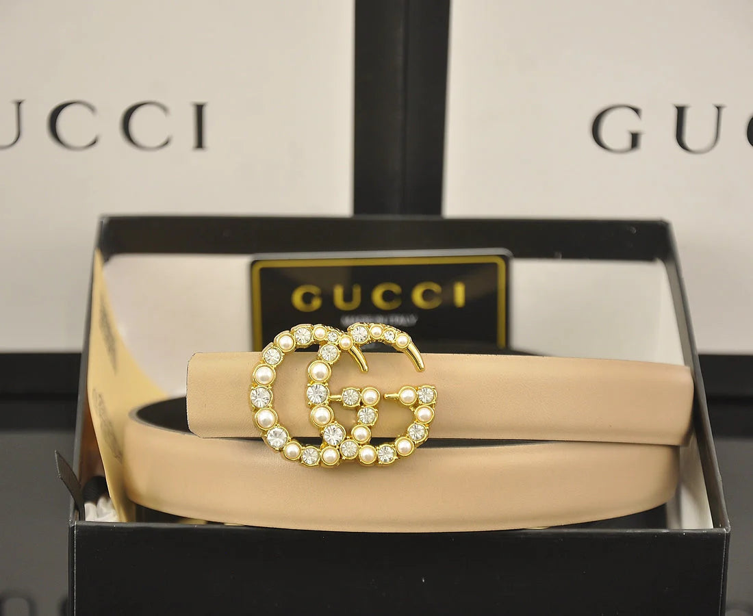 2025 6 Colors fashion double C pearl rhinestone belt