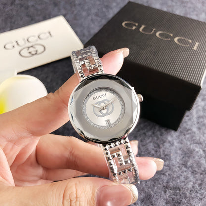 Fashionable full-brand watches, 32mm, crystal, exquisite bracelet style, steel strap, quartz luxury watch for young women and girls.