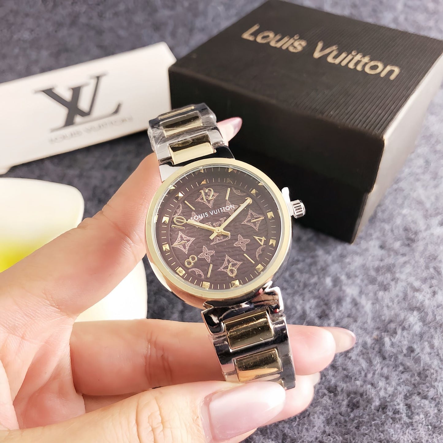 38mm Quartz Stainless Steel Watch with PVD Coating & 18K Rose Gold