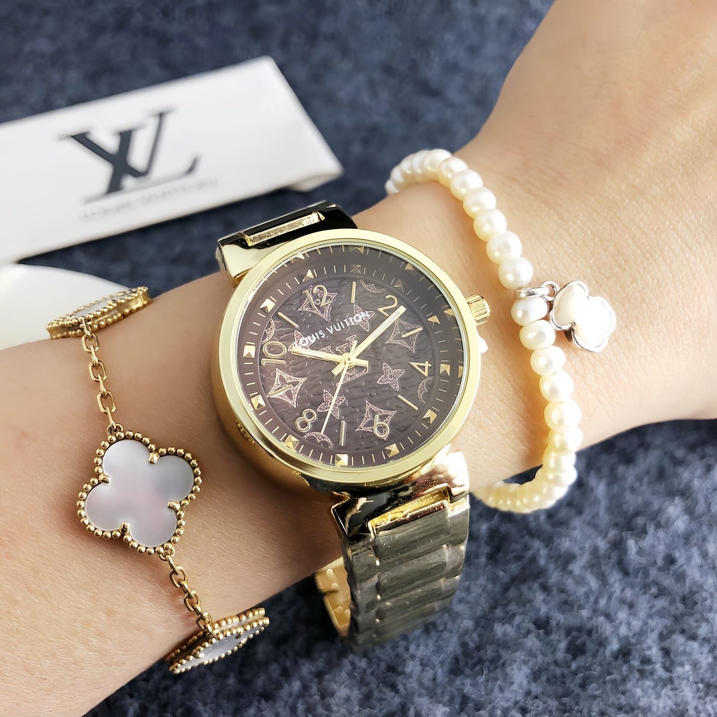 38mm Quartz Stainless Steel Watch with PVD Coating & 18K Rose Gold
