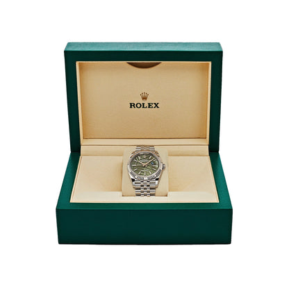 2025 Watch Datejust 126234 White Gold Stainless Steel Olive Green Palm Motif Dial