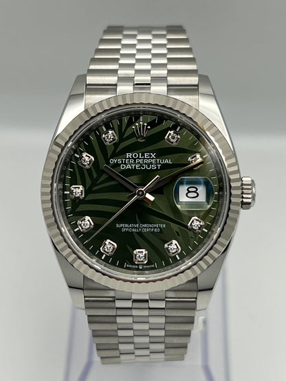 2025 Watch Datejust 126234 White Gold Stainless Steel Palm Motif Diamond Dial Jubilee (2023)