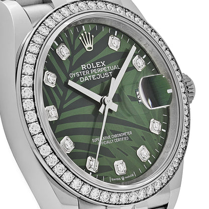 2025 Watch Datejust 126284RBR Stainless Steel Green Palm Frond Diamond Dial Diamond Bezel