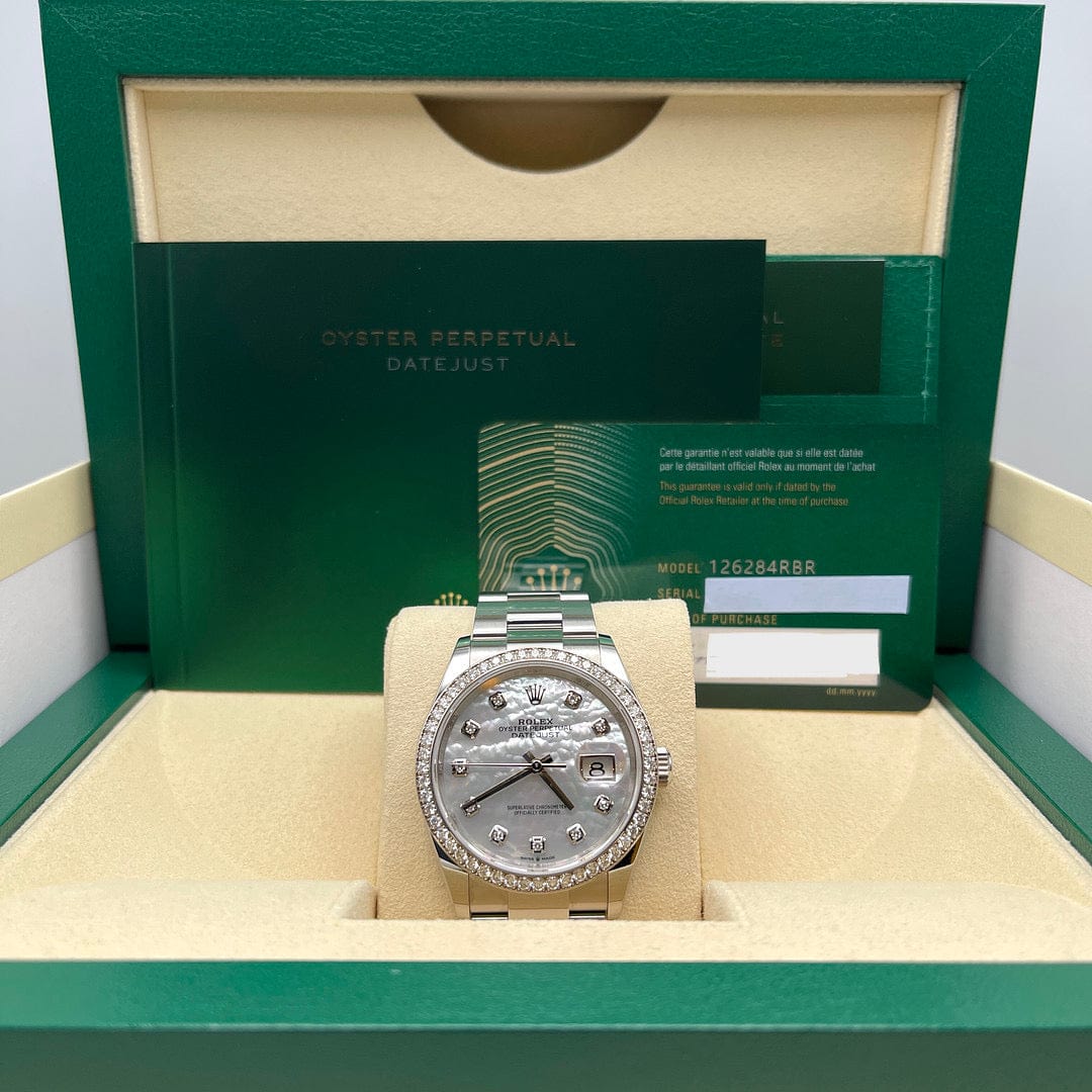 2025 Watch Datejust 126284RBR Stainless Steel White Gold Mother of Pearl Dial