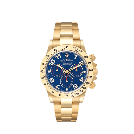 2025 Watch Daytona 116508 Yellow Gold Blue Racing Arabic Dial