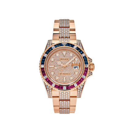 2025 Watch GMT-Master II 126755SARU Rose Gold Sapphire and Ruby Diamond Pave