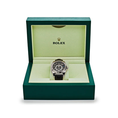 2025 Watch Sky-Dweller 326139 White Gold Black Dial Leather Strap
